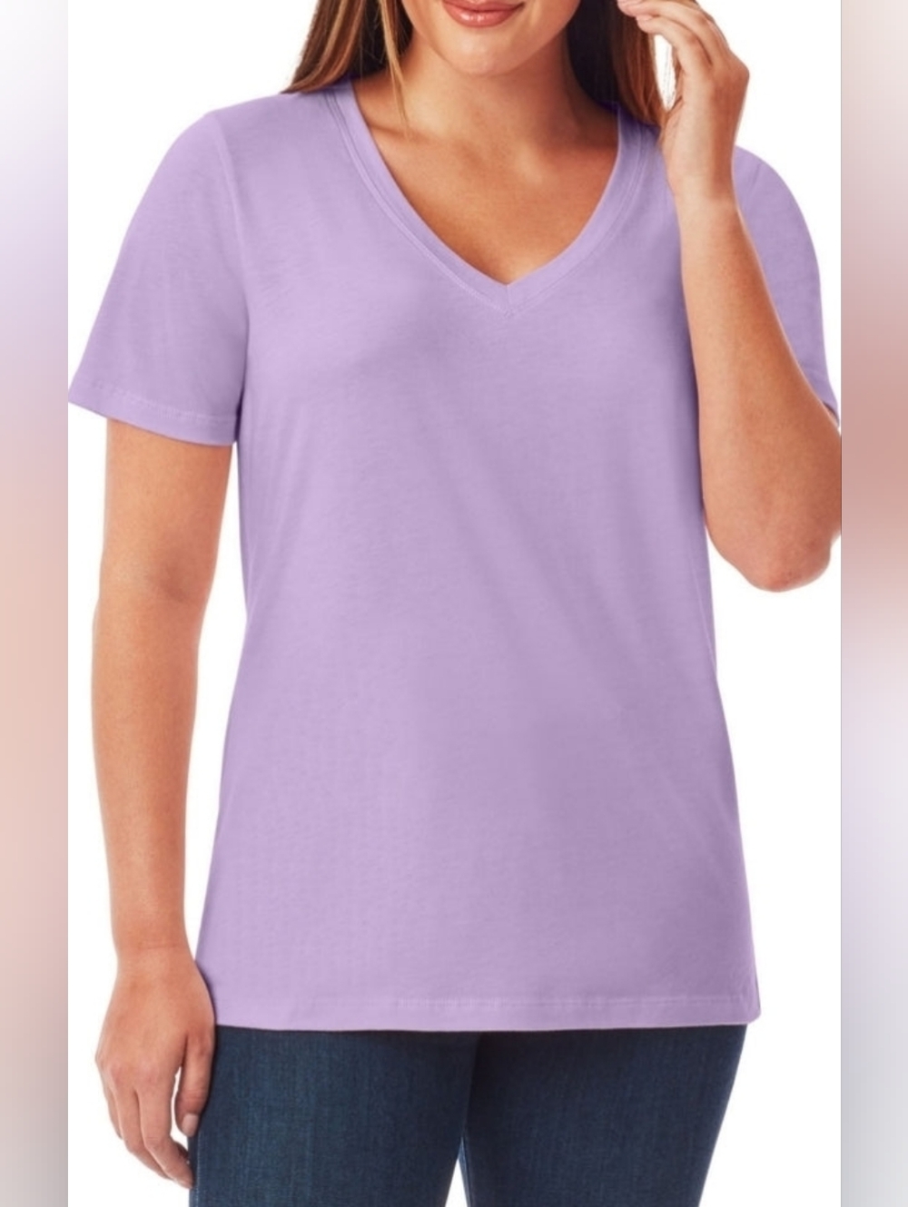 Classic V-Neck Short Sleeve Tee - Lavender - Picture 1 of 5